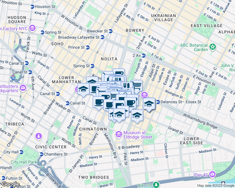 map of restaurants, bars, coffee shops, grocery stores, and more near in New York