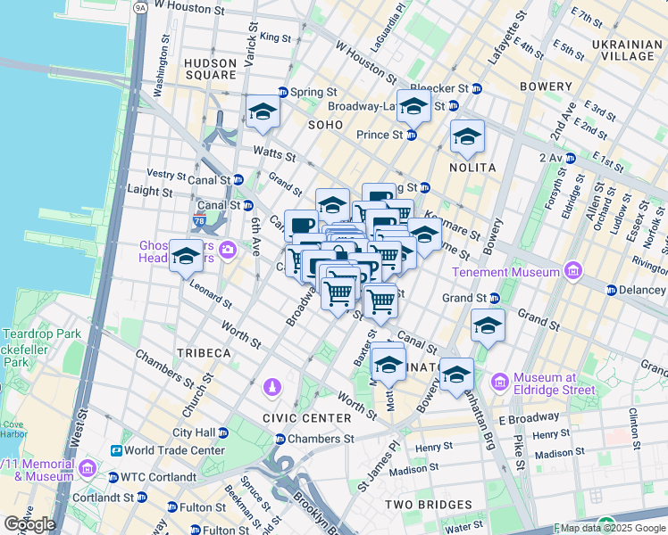 map of restaurants, bars, coffee shops, grocery stores, and more near in New York