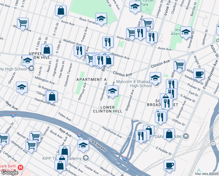map of restaurants, bars, coffee shops, grocery stores, and more near in Newark