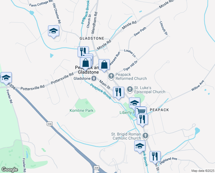 map of restaurants, bars, coffee shops, grocery stores, and more near 210 Main Street in Gladstone