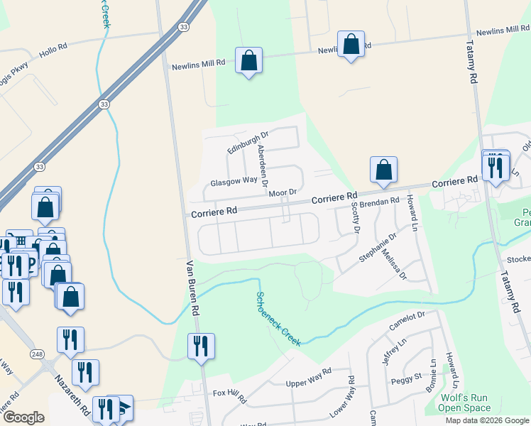 map of restaurants, bars, coffee shops, grocery stores, and more near 19 Glenmoor Circle South in Easton