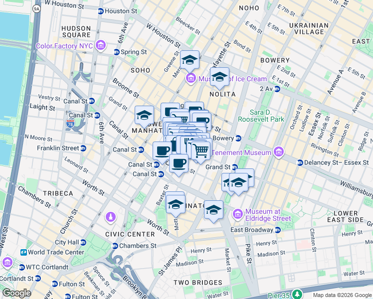 map of restaurants, bars, coffee shops, grocery stores, and more near in New York