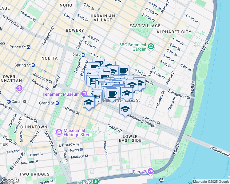 map of restaurants, bars, coffee shops, grocery stores, and more near in New York