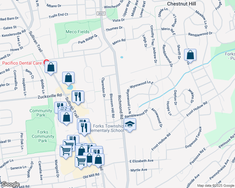 map of restaurants, bars, coffee shops, grocery stores, and more near 2002 Richmond Road in Easton