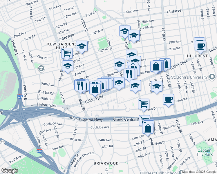 map of restaurants, bars, coffee shops, grocery stores, and more near in Queens