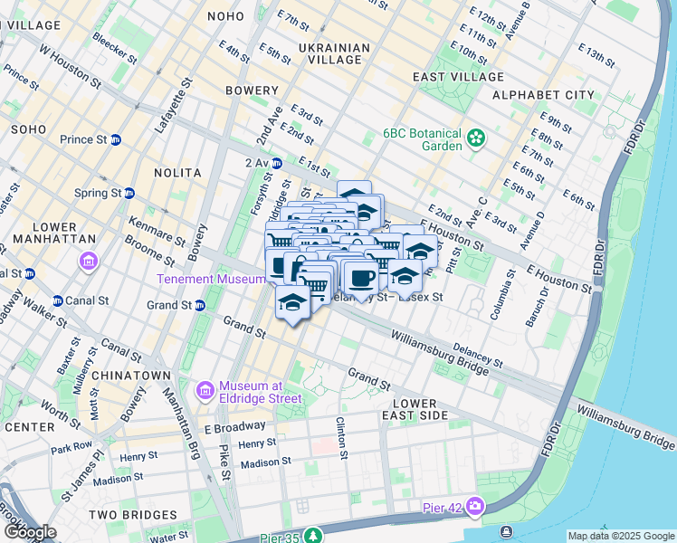 map of restaurants, bars, coffee shops, grocery stores, and more near in New York
