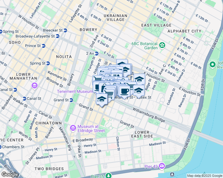 map of restaurants, bars, coffee shops, grocery stores, and more near in New York