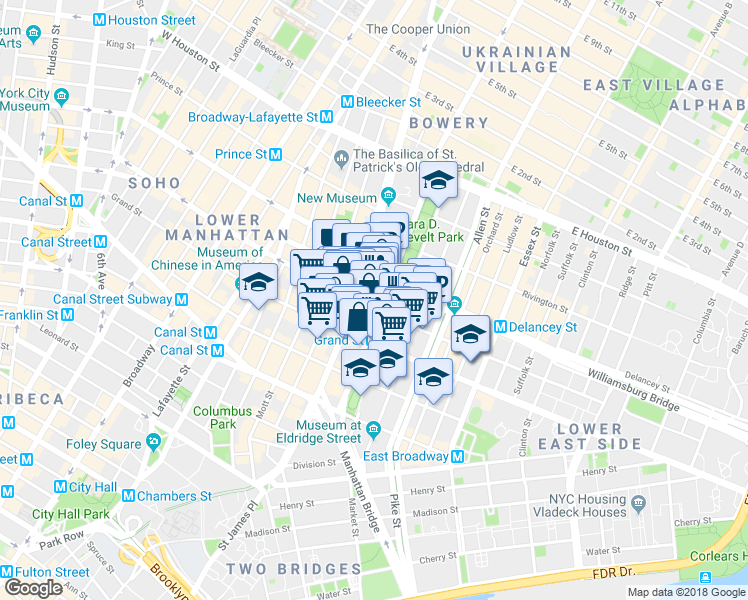 map of restaurants, bars, coffee shops, grocery stores, and more near in New York