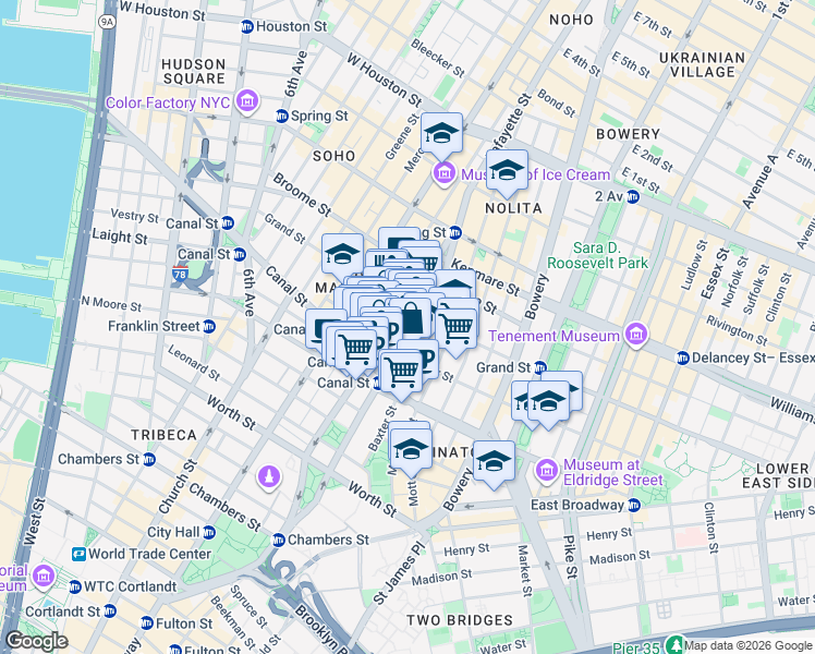 map of restaurants, bars, coffee shops, grocery stores, and more near in New York