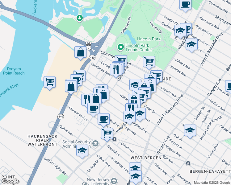 map of restaurants, bars, coffee shops, grocery stores, and more near 209 Boyd Avenue in Jersey City