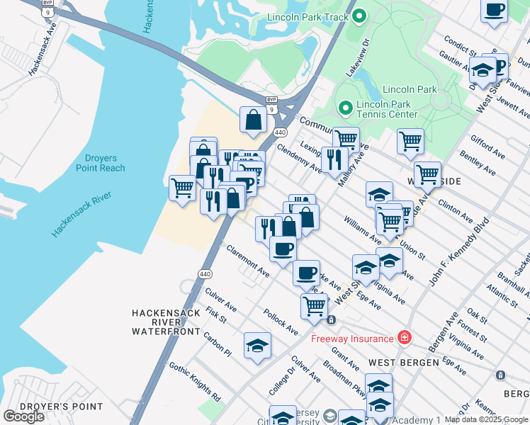 map of restaurants, bars, coffee shops, grocery stores, and more near 378 Ege Avenue in Jersey City