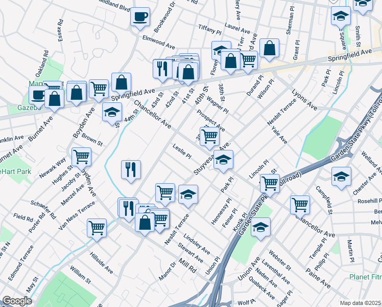 map of restaurants, bars, coffee shops, grocery stores, and more near 26 Olympic Terrace in Irvington