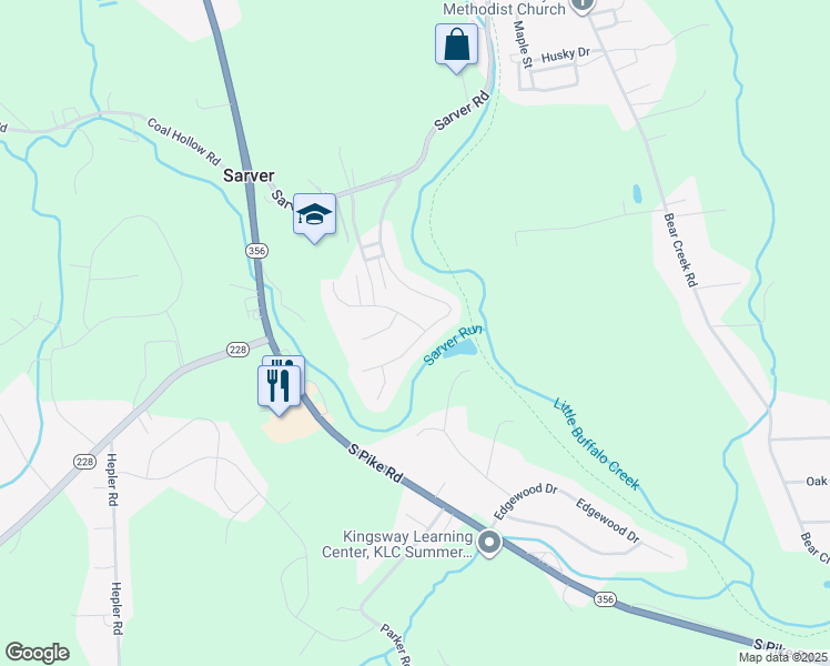 map of restaurants, bars, coffee shops, grocery stores, and more near 191 Creek Side Drive in Sarver