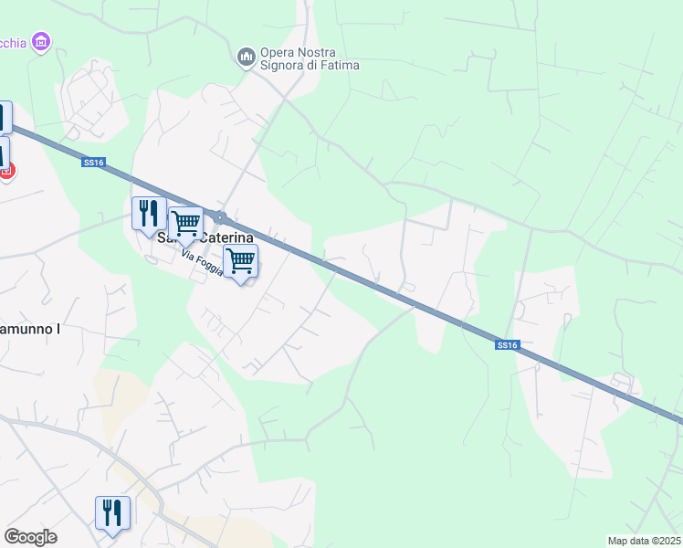map of restaurants, bars, coffee shops, grocery stores, and more near Via San Giovanni Bosco in Brindisi