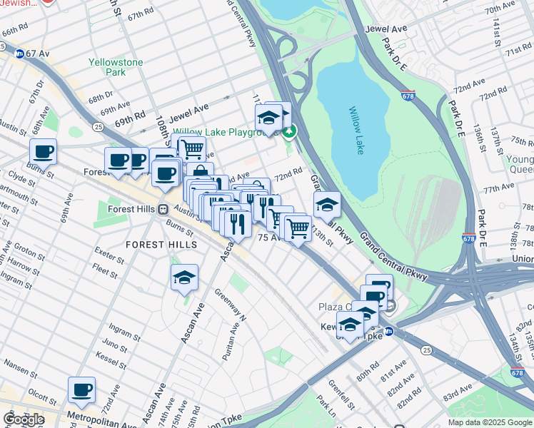 map of restaurants, bars, coffee shops, grocery stores, and more near in Queens
