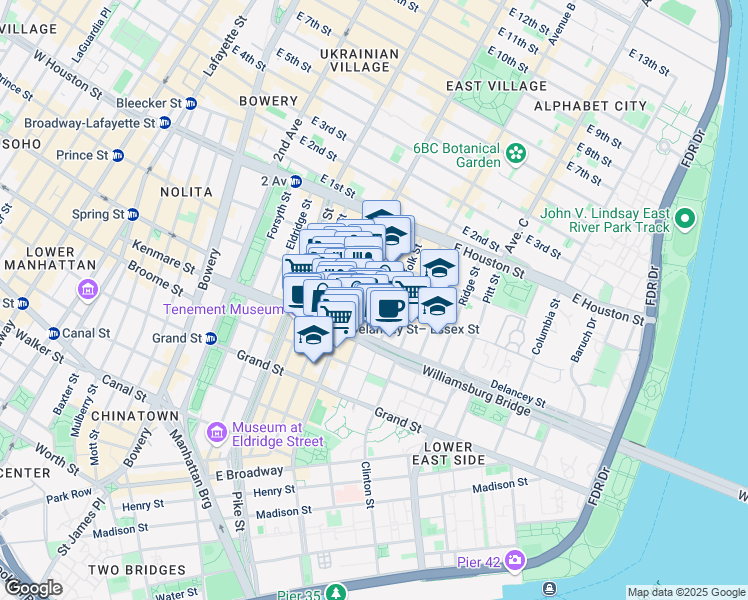 map of restaurants, bars, coffee shops, grocery stores, and more near in New York
