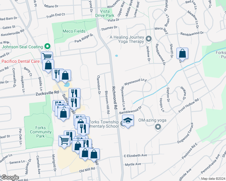map of restaurants, bars, coffee shops, grocery stores, and more near 2002 Richmond Road in Easton