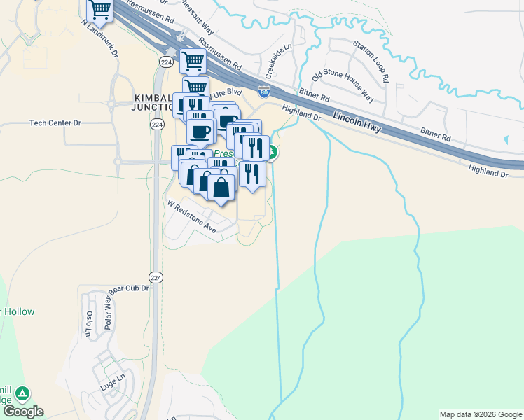 map of restaurants, bars, coffee shops, grocery stores, and more near 6169 Park Lane South in Park City