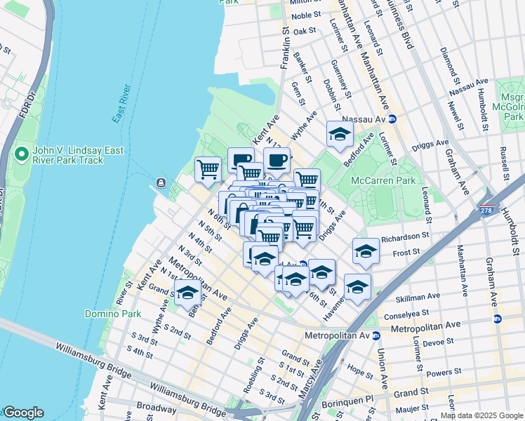 map of restaurants, bars, coffee shops, grocery stores, and more near 113 North 8th Street in Brooklyn