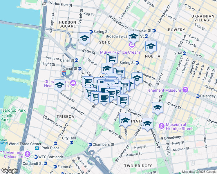 map of restaurants, bars, coffee shops, grocery stores, and more near in New York