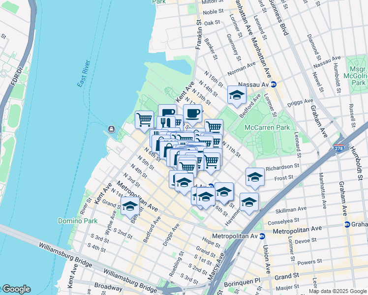 map of restaurants, bars, coffee shops, grocery stores, and more near in Brooklyn