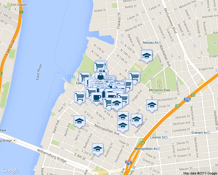 map of restaurants, bars, coffee shops, grocery stores, and more near in Brooklyn