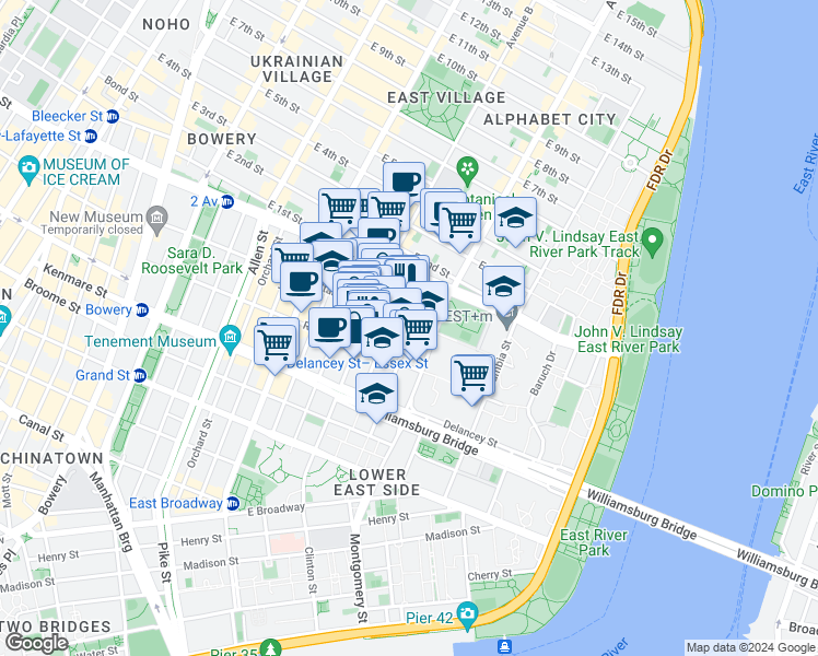 map of restaurants, bars, coffee shops, grocery stores, and more near in New York
