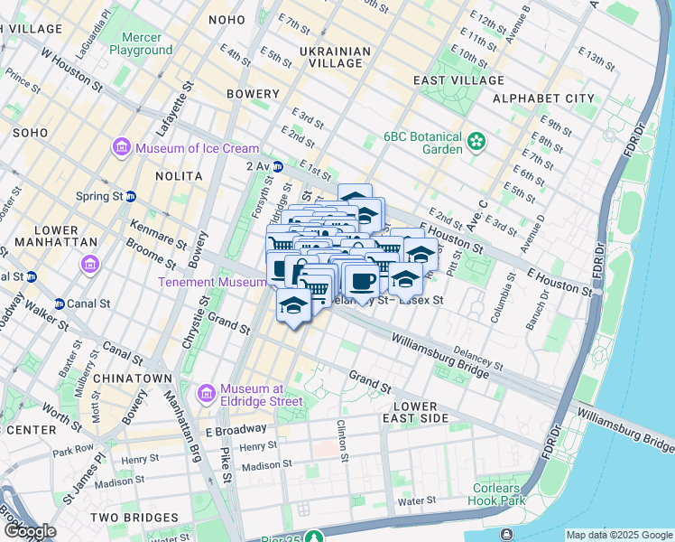 map of restaurants, bars, coffee shops, grocery stores, and more near in New York