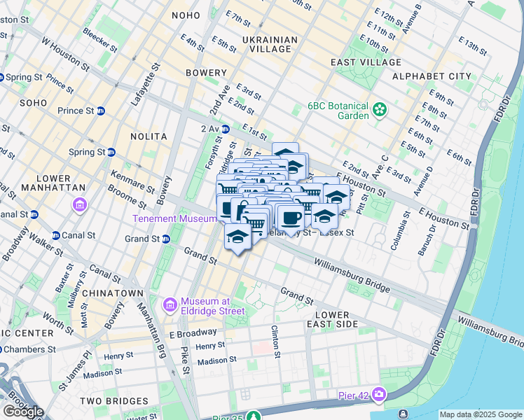 map of restaurants, bars, coffee shops, grocery stores, and more near in New York