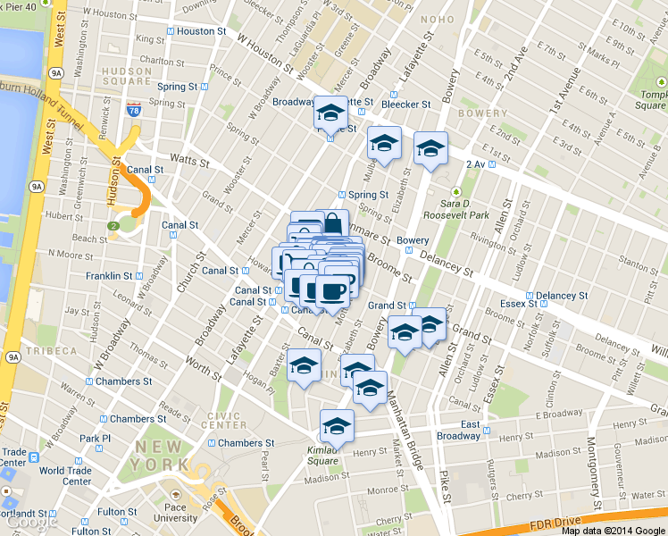 map of restaurants, bars, coffee shops, grocery stores, and more near in New York