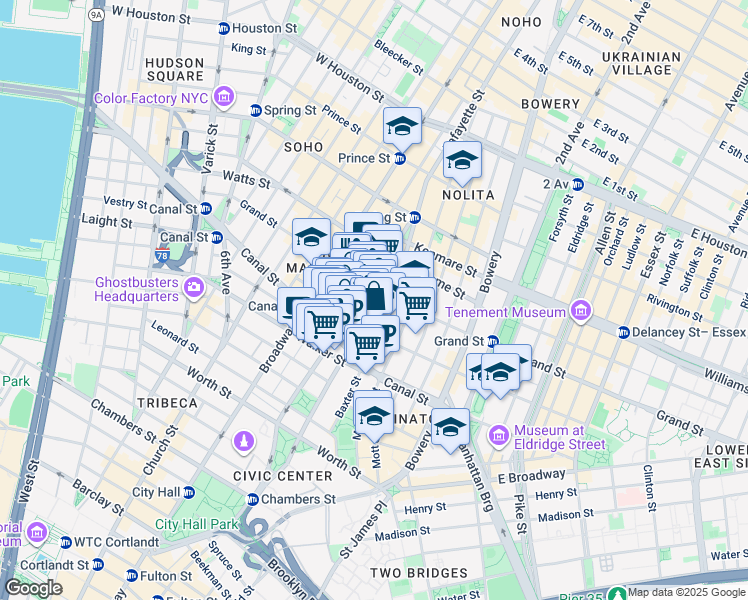 map of restaurants, bars, coffee shops, grocery stores, and more near in New York