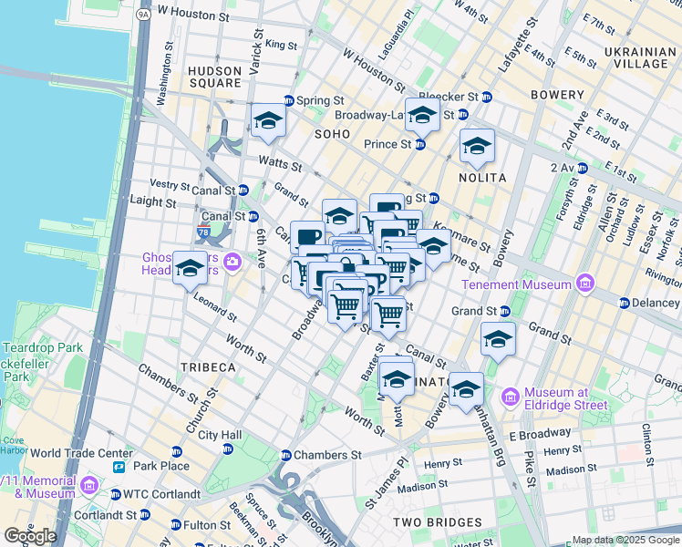 map of restaurants, bars, coffee shops, grocery stores, and more near in New York