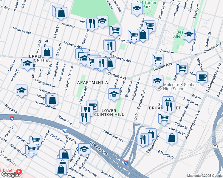 map of restaurants, bars, coffee shops, grocery stores, and more near None in Newark