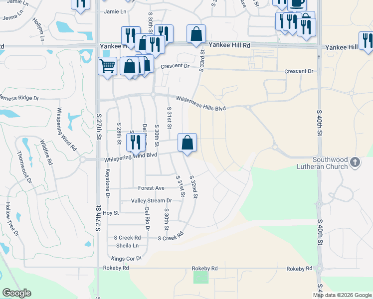 map of restaurants, bars, coffee shops, grocery stores, and more near 9320 South 32nd Street in Lincoln