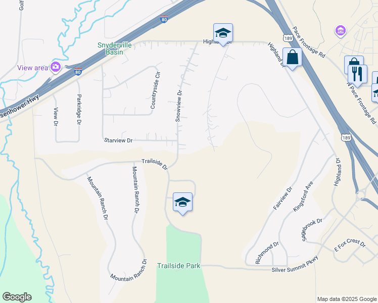 map of restaurants, bars, coffee shops, grocery stores, and more near 6120 Snow View Drive in Park City