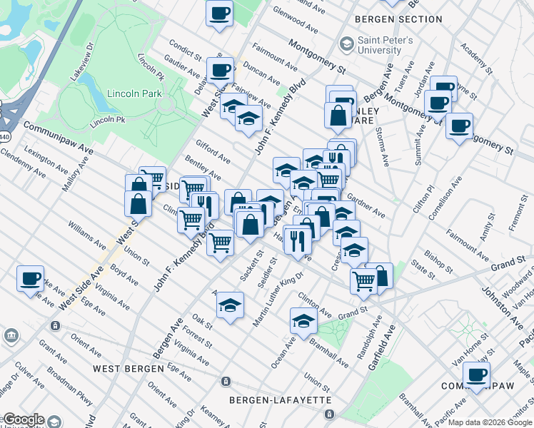 map of restaurants, bars, coffee shops, grocery stores, and more near 532 Bergen Avenue in Jersey City