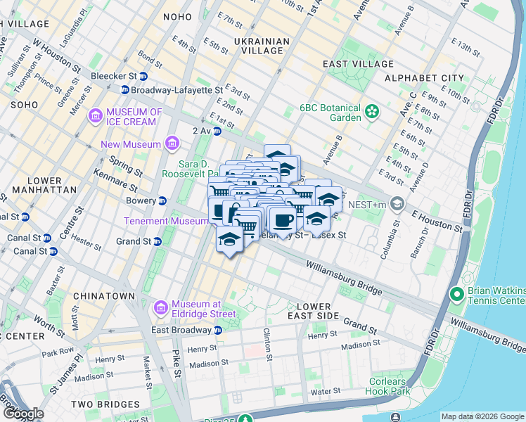 map of restaurants, bars, coffee shops, grocery stores, and more near in New York