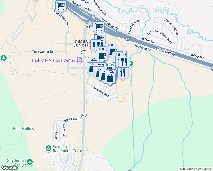 map of restaurants, bars, coffee shops, grocery stores, and more near 1590 Redstone Avenue in Park City