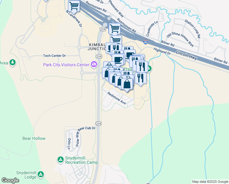 map of restaurants, bars, coffee shops, grocery stores, and more near 1669 Redstone Avenue in Park City
