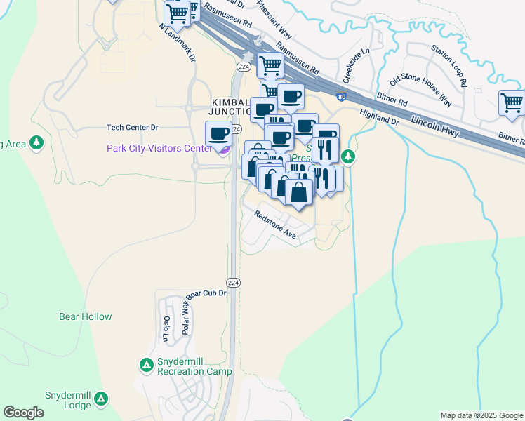 map of restaurants, bars, coffee shops, grocery stores, and more near 1669 Redstone Avenue in Park City