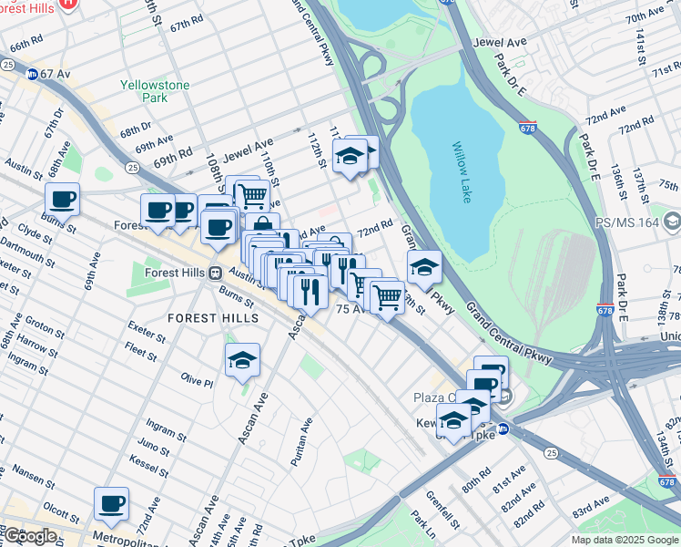map of restaurants, bars, coffee shops, grocery stores, and more near in Queens