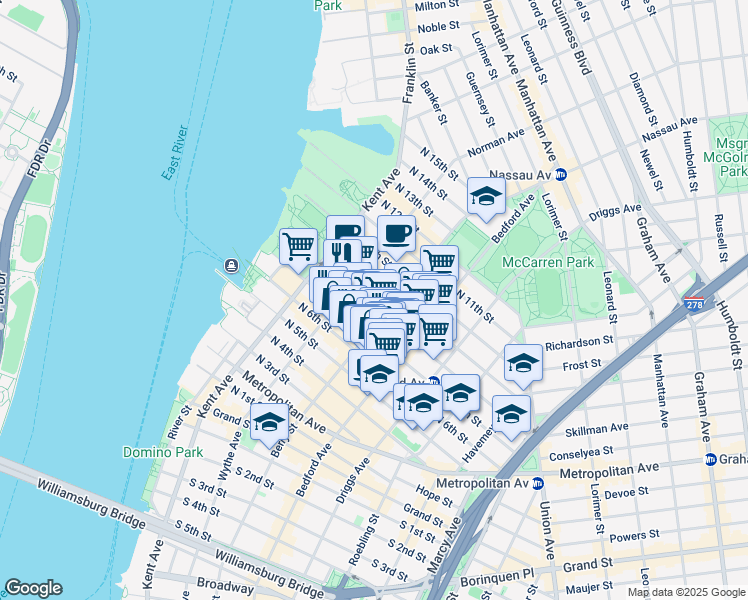 map of restaurants, bars, coffee shops, grocery stores, and more near in Brooklyn