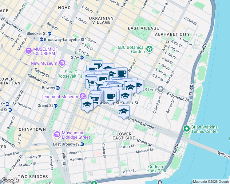 map of restaurants, bars, coffee shops, grocery stores, and more near in New York