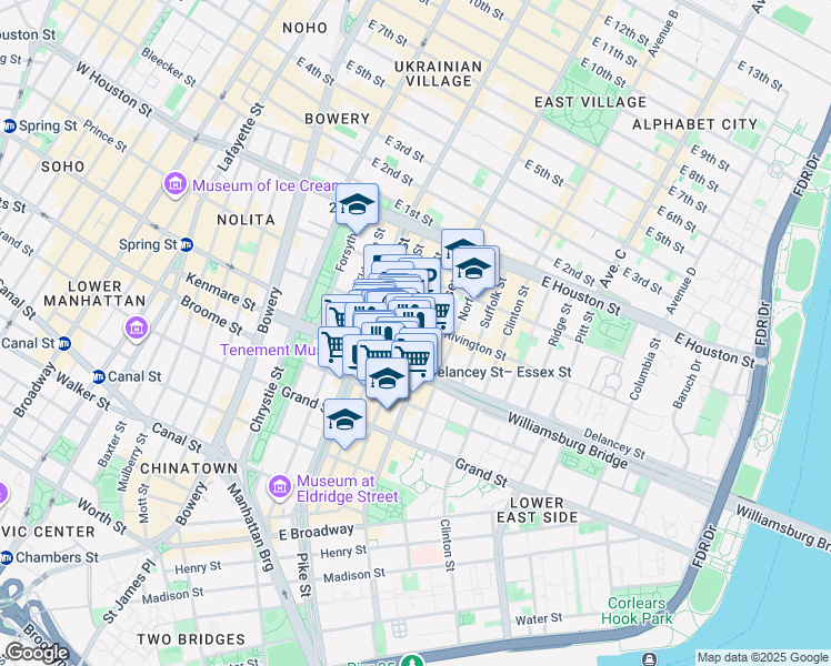 map of restaurants, bars, coffee shops, grocery stores, and more near in New York