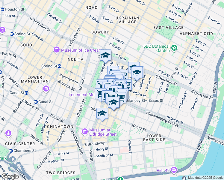map of restaurants, bars, coffee shops, grocery stores, and more near in New York