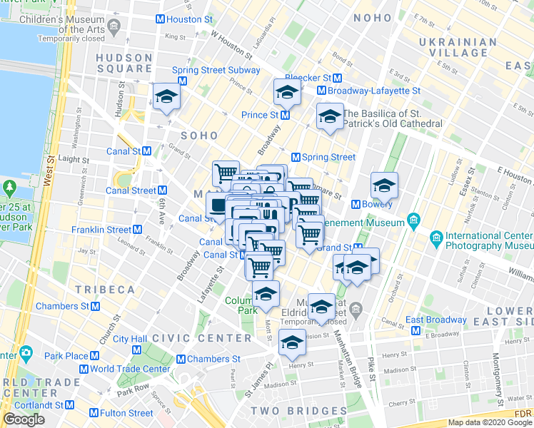 map of restaurants, bars, coffee shops, grocery stores, and more near in New York
