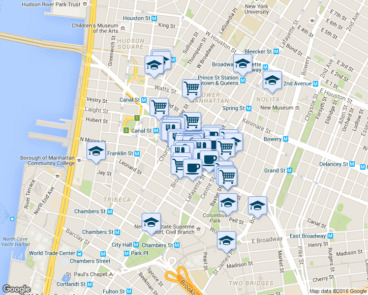 map of restaurants, bars, coffee shops, grocery stores, and more near in New York