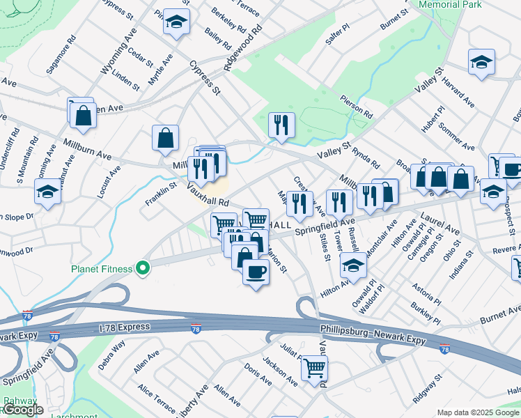 map of restaurants, bars, coffee shops, grocery stores, and more near 21 Amboy Street in Union