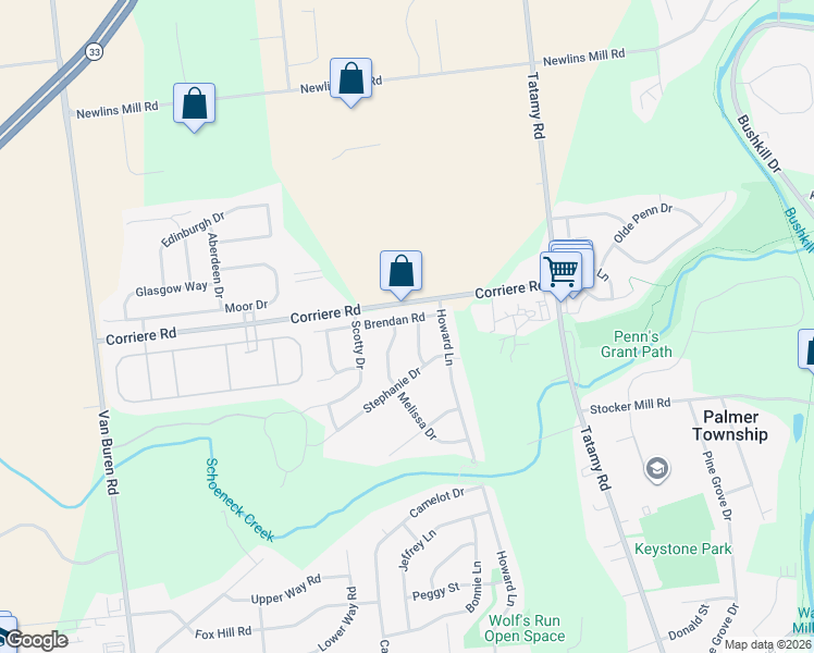 map of restaurants, bars, coffee shops, grocery stores, and more near 216 Melissa Drive in Easton