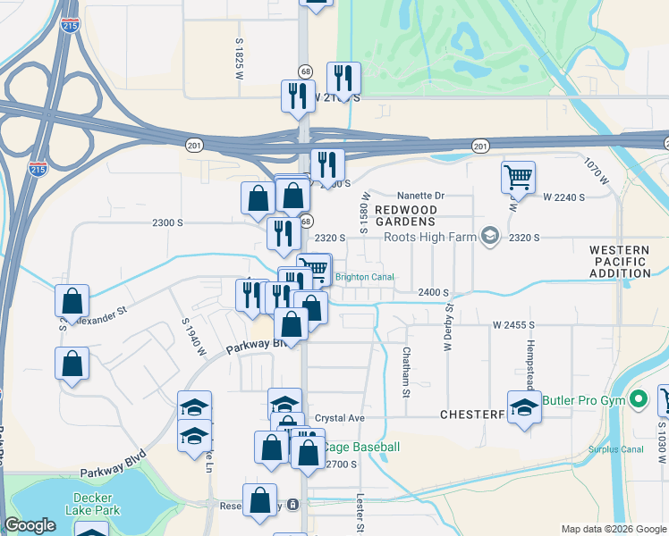 map of restaurants, bars, coffee shops, grocery stores, and more near 1638 Little Oak Court in West Valley City